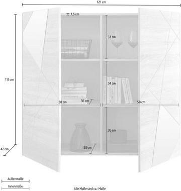 LC Highboard Vittoria, Breite 121 cm, Front mit Siebdruck und Spiegel