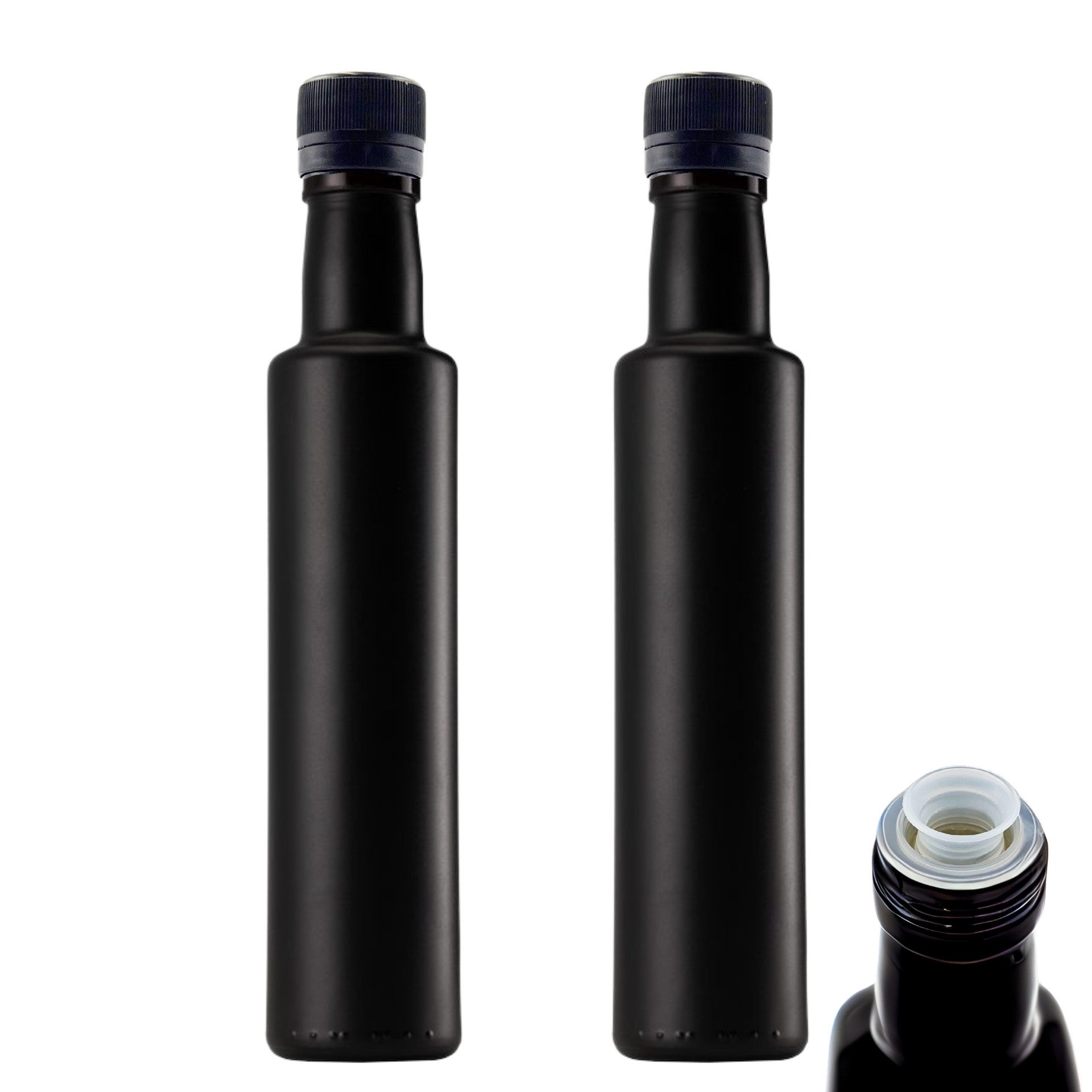 Ölspender 2er Set Ölflasche 250 ml Glasflasche schwarz mit Ausgießer Dosierer