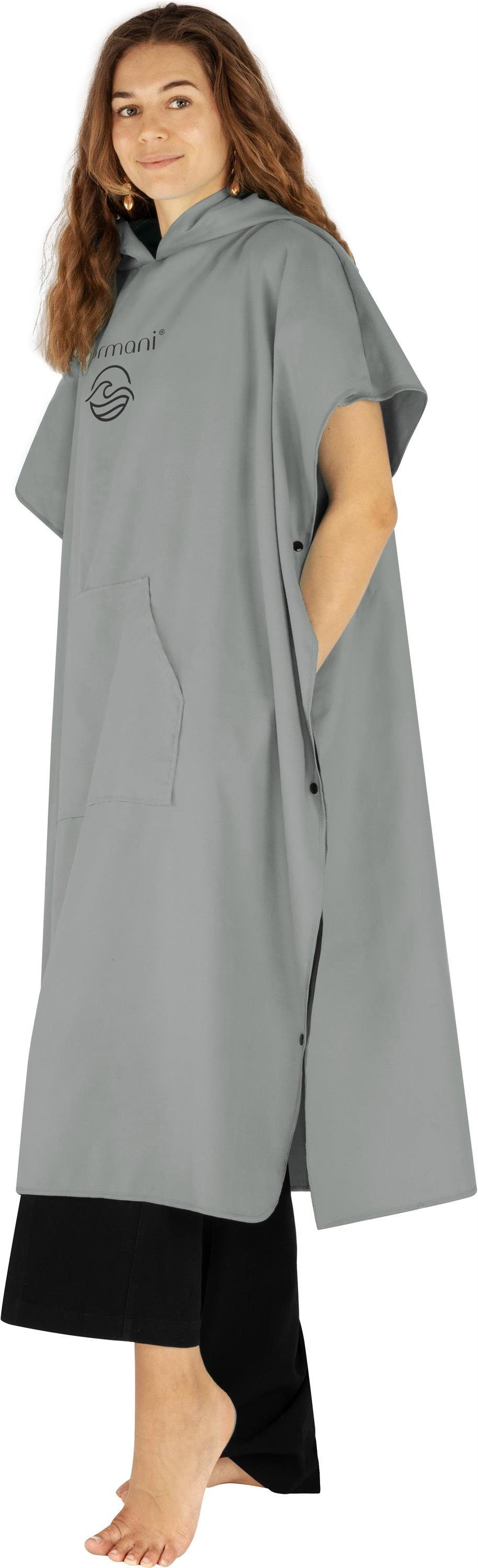 normani Badeponcho Damen Mikrofaser Badeponcho Nosara, Midilänge, Polyester, Kapuze, Schlupf, Surfer Poncho + Badetuch aus recyceltem Material