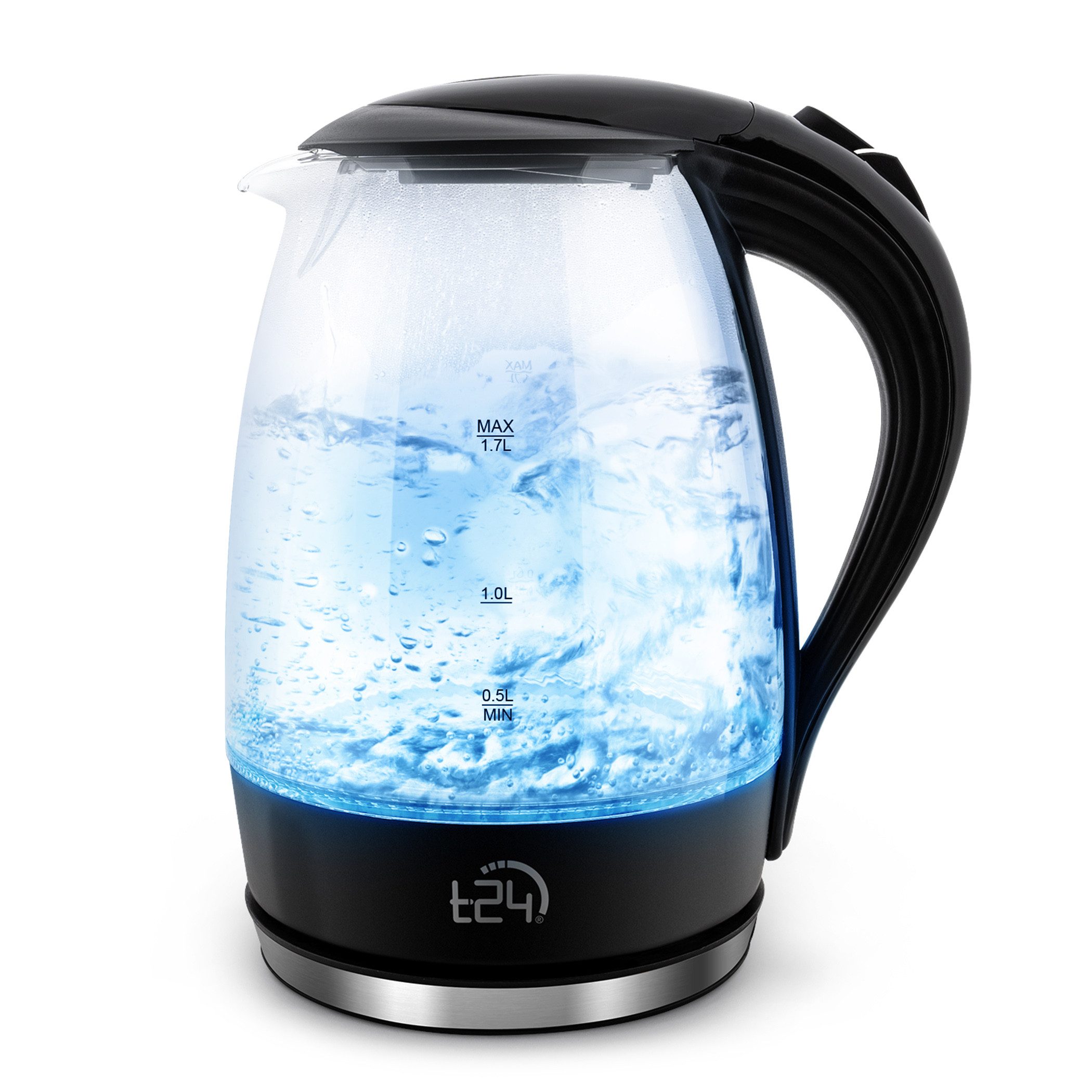 T24 Wasserkocher Glas Wasserkocher 1,7 L BPA frei THV Rheinland GS Zertifiziert, 1.7 l, 2200 W, Aus Borosilikatglas