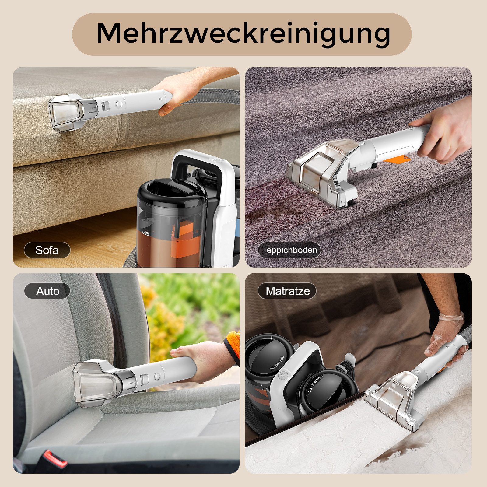 Teendow Wasch-Sauger C5 Waschsauger Teppichreiniger Polsterreiniger Gerät, 1.5L, 450 W, Beutellos, Doppeltanksystem, Tierhaarentfernung,Waschbarer Filter