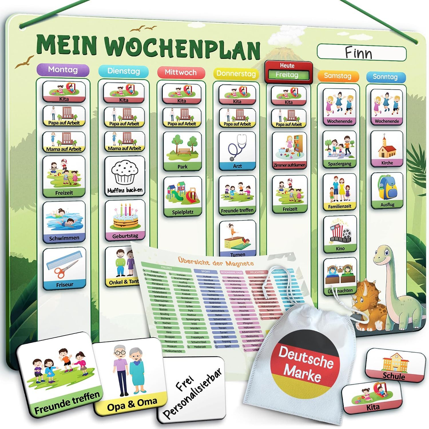 Likarto Magnettafel Magnetischer Wochenplaner Kinder Grün