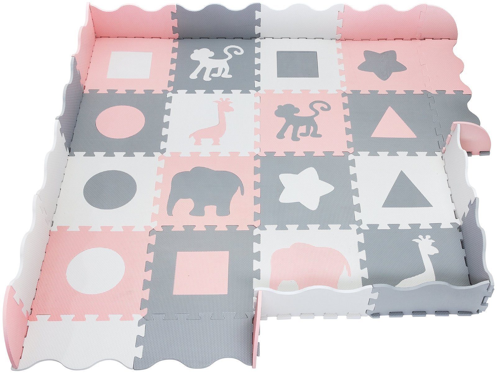 Moby-System Laufstall Schaumstoff-Puzzlematte XL 150 x 150 x 1 cm mit Rand, Rosa (16-tlg) – Bild 4 von 5