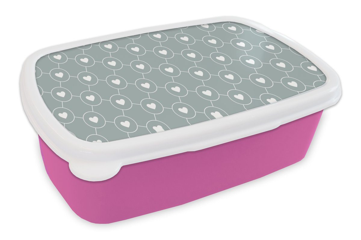 MuchoWow Lunchbox Design - Kunststoff Geometrie Kinder, rosa Brotbox - Herz, Mädchen, für Muster Snackbox, Erwachsene, Kunststoff, - Brotdose (2-tlg)