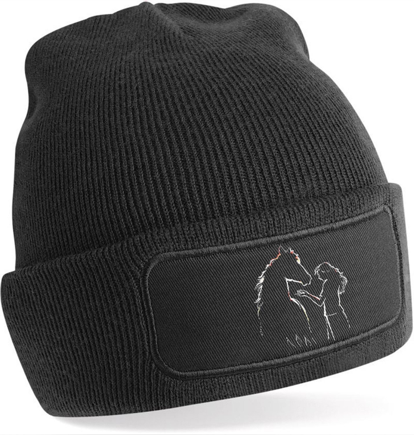 MyDesign24 Strickmütze für kalte Tage - Beanie mit Umschlag und stylischem Pferde Print Pferde Mütze Wintermütze für Männer, Frauen, Jungen und Mädchen i139