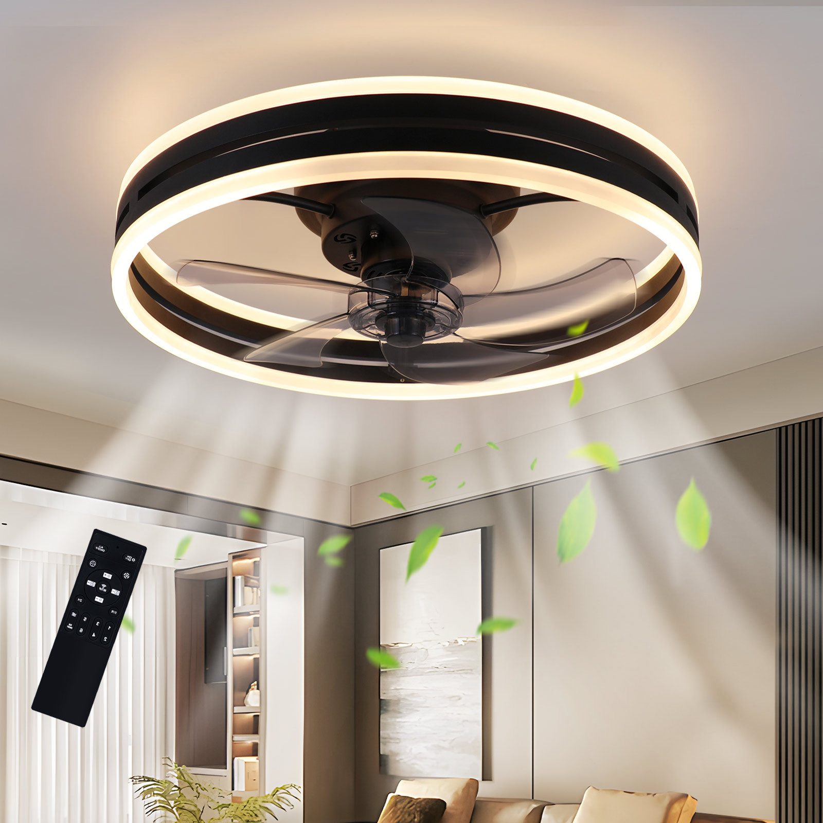 Nettlife Deckenventilator Leise Dimmbar 33W mit Licht und Fernbedienung Timer 50CM, Wohnzimme Schlafzimmer Kinderzimmer Arbeitszimmer Flur