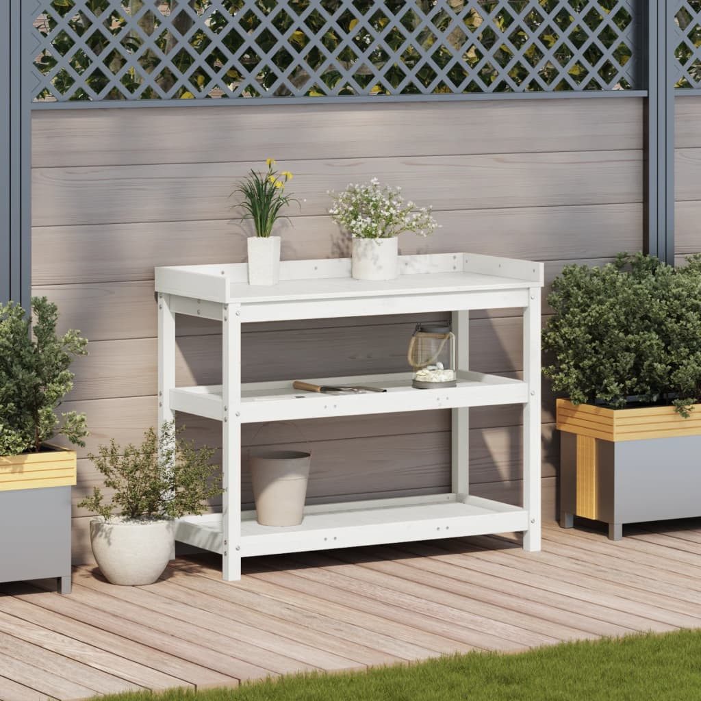 vidaXL Blumenständer Pflanztisch mit Ablagen Weiß günstig online kaufen