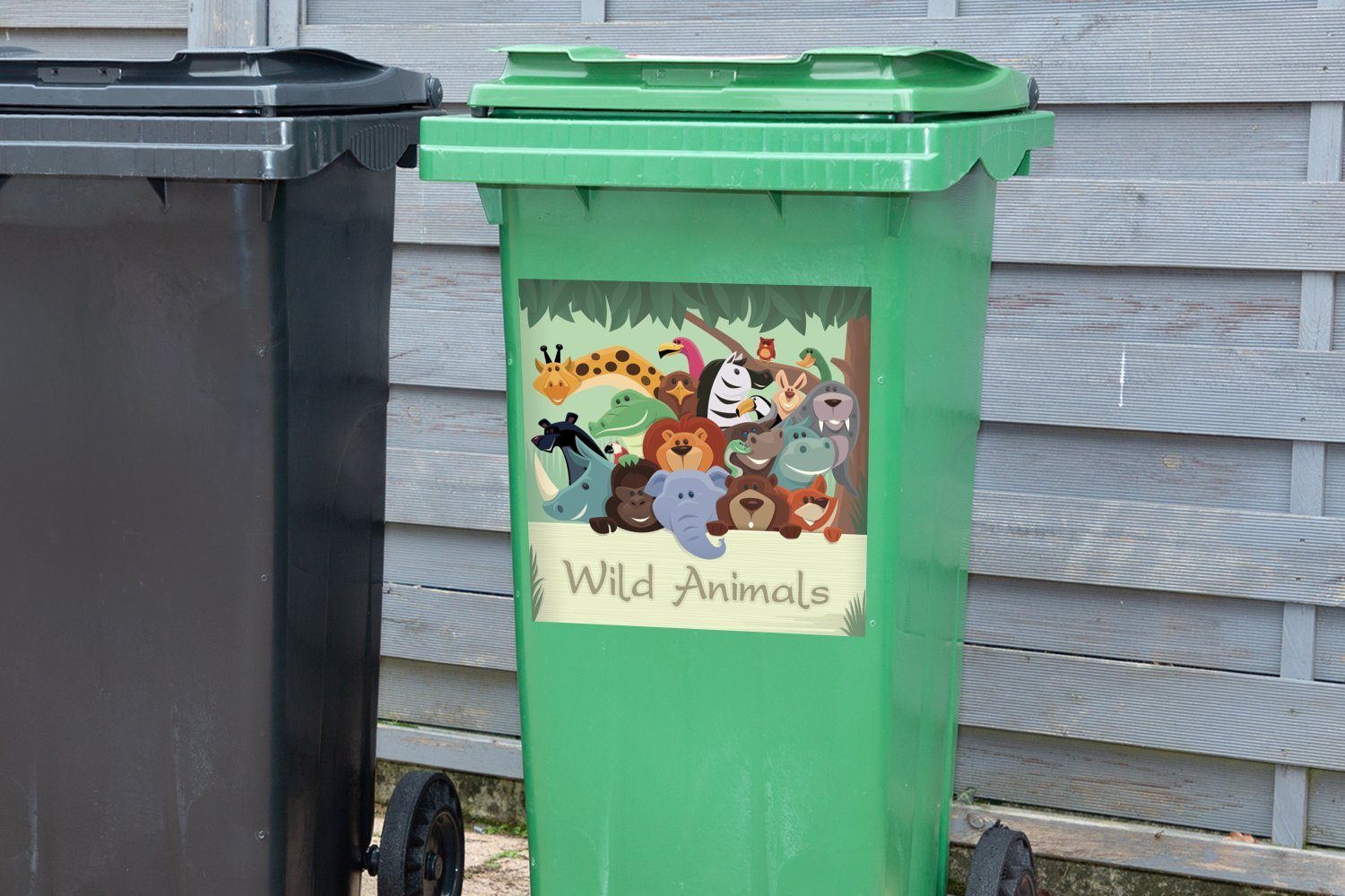 MuchoWow Wandsticker Eine Illustration Five St), Mülleimer-aufkleber, einem Sticker, als unter der Big (1 Gruppenbild Abfalbehälter Mülltonne, Baum Container