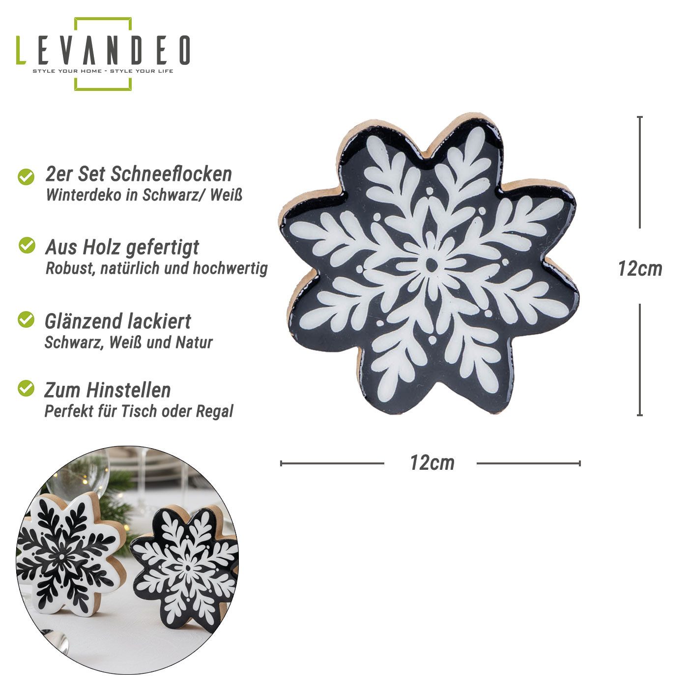 Levandeo® Weihnachtsfigur, 2er Set Deko Aufsteller Schneeflocke H12cm Schwa günstig online kaufen