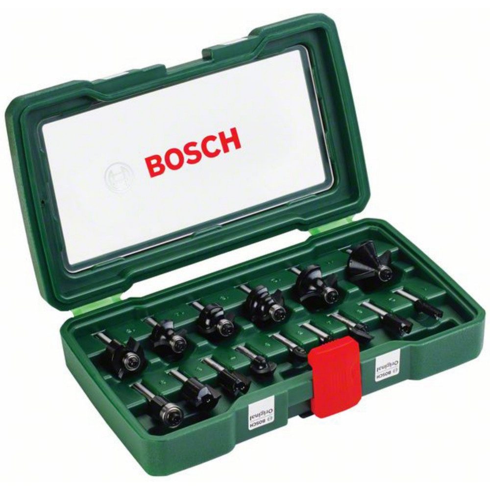 BOSCH Fräser-Set Fräser-Satz 1/4-Zoll - Hartmetall - langlebig -15-teilig-grün