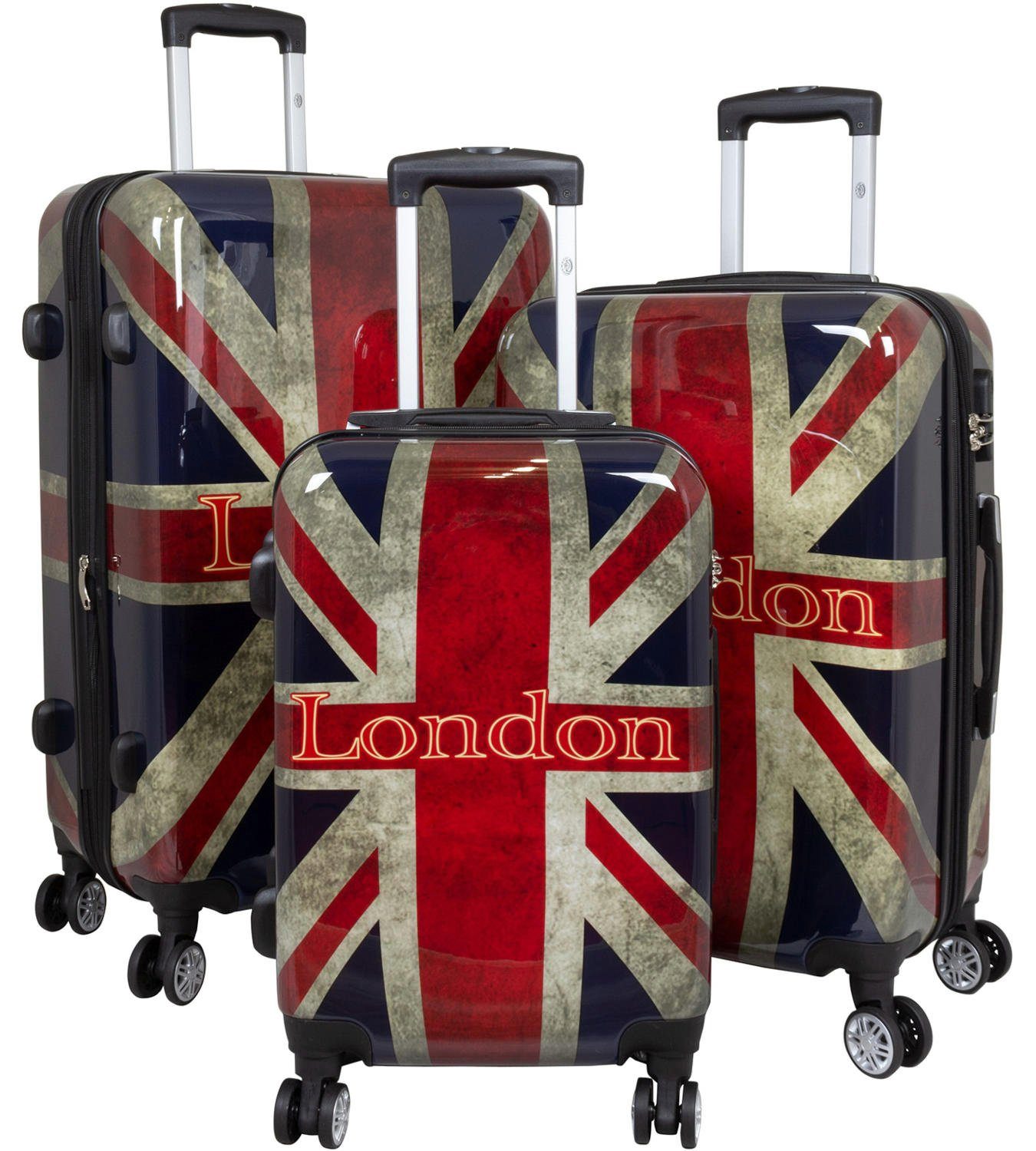 Warenhandel König Trolleyset Union Jack, 4 Rollen, (3 tlg), mit Motiv, Dehnfalte zur Vergrößerung des Packvolumens (Gr. L und XL)