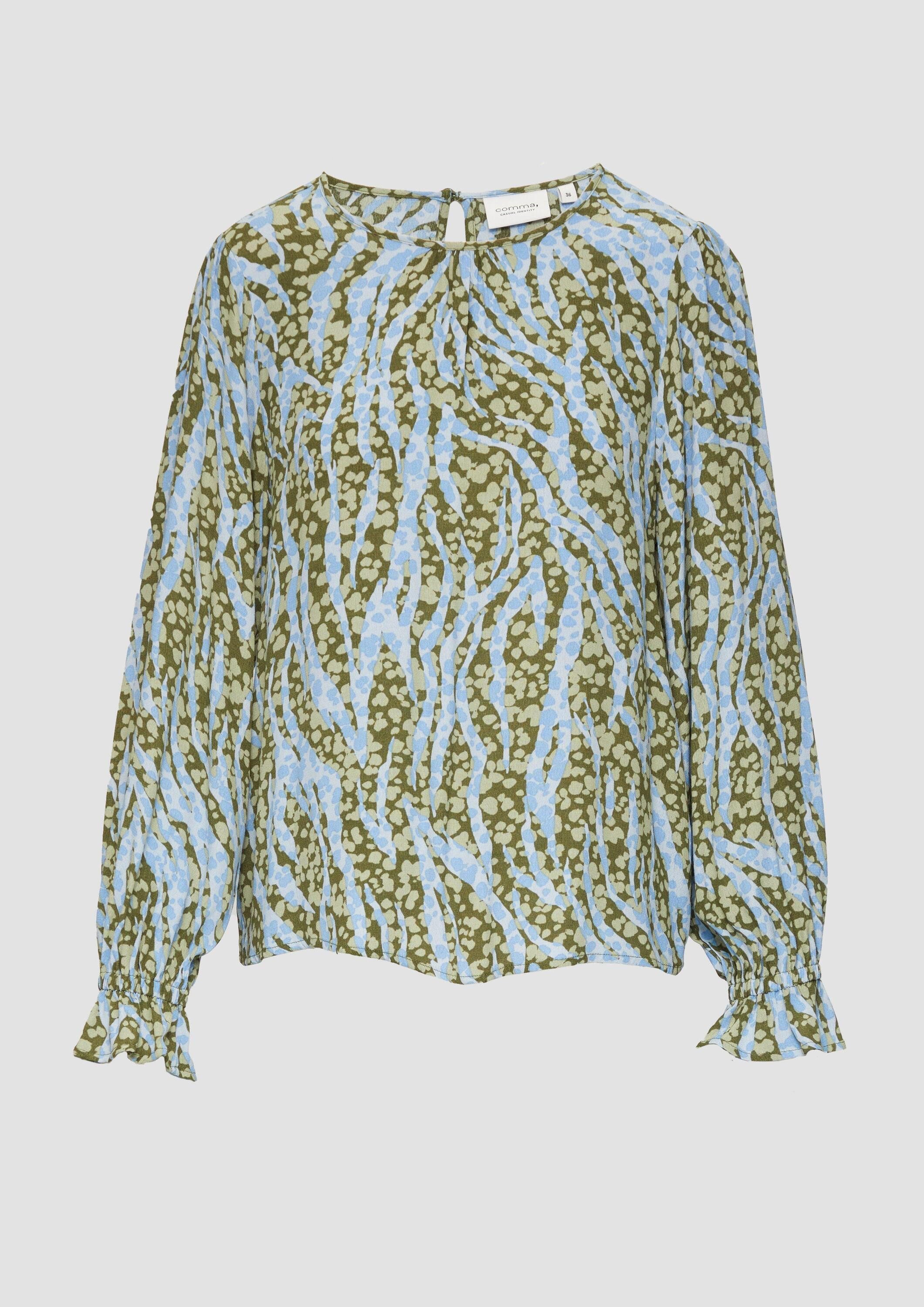 comma Langarmbluse Bluse Gemusterte Bluse mit Volant-Details