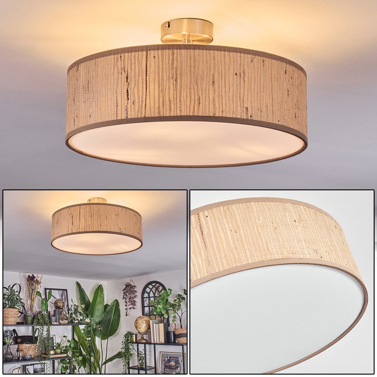 hofstein Deckenleuchte Deckenlampe aus Metall/Holz/Stoff/Kunststoff in Nick günstig online kaufen