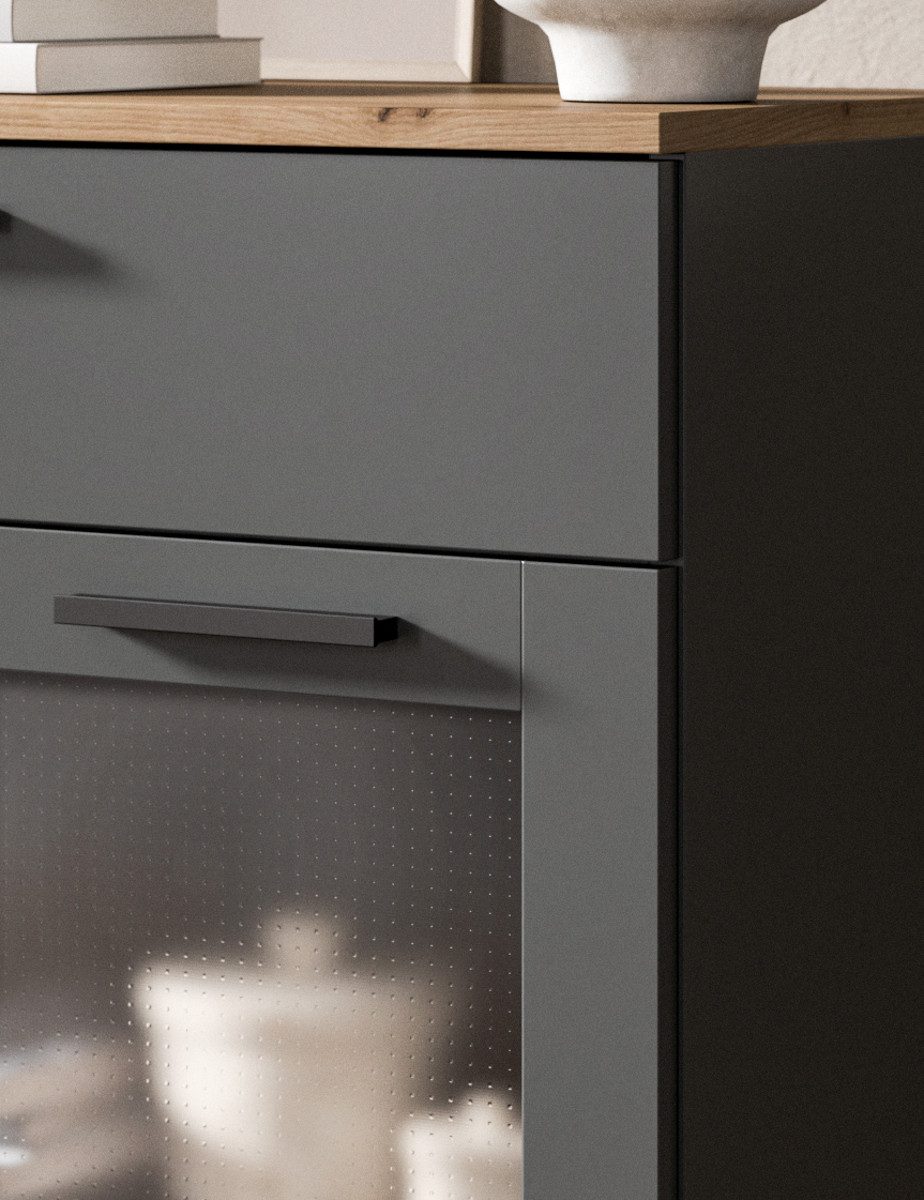 Inn.Furn Kommode Vitus (Kombikommode in Basaltgrau, 2-türig, 78 x 84 cm), große Schublade, Soft-Close-Funktion