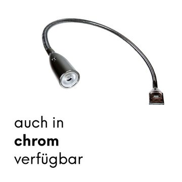 kalb Bettleuchte Flexible LED Leseleuchte inkl. USB Ladefunktion Alu silbergrau, 1er Set silbergrau, warmweiß