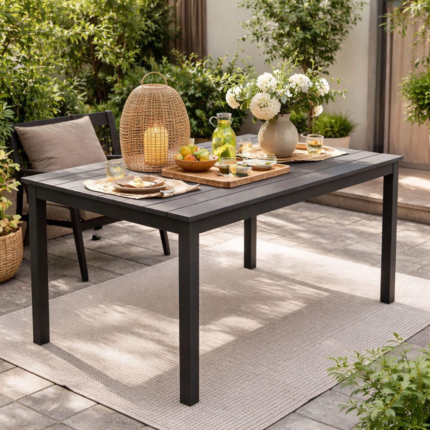 Mojawo Küchentisch Gartentisch Outdoortisch Campingtisch Anthrazit 138x80x72cm Holz-Optik