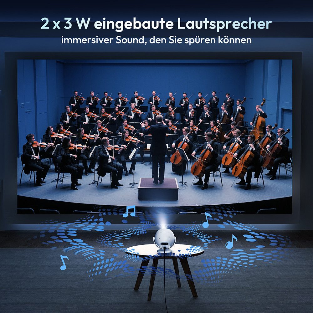 XGODY Gimbal A2-Mini-Beamer LCD-Beamer (12000 lm, 10000:1, 1920 X1080P px, BT 5.0, WiFi 6, Elektrischer Fokus und automatische Trapezkorrektur)