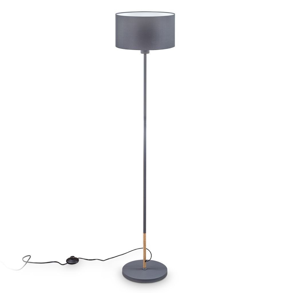 Grau - max. Schlafzimmer 40W Stoffstehleuchte E27 Stehlampe Esszimmer ohne Vintage B.K.Licht BKL1418, 1-flammig Wohnzimmer Leuchtmittel,