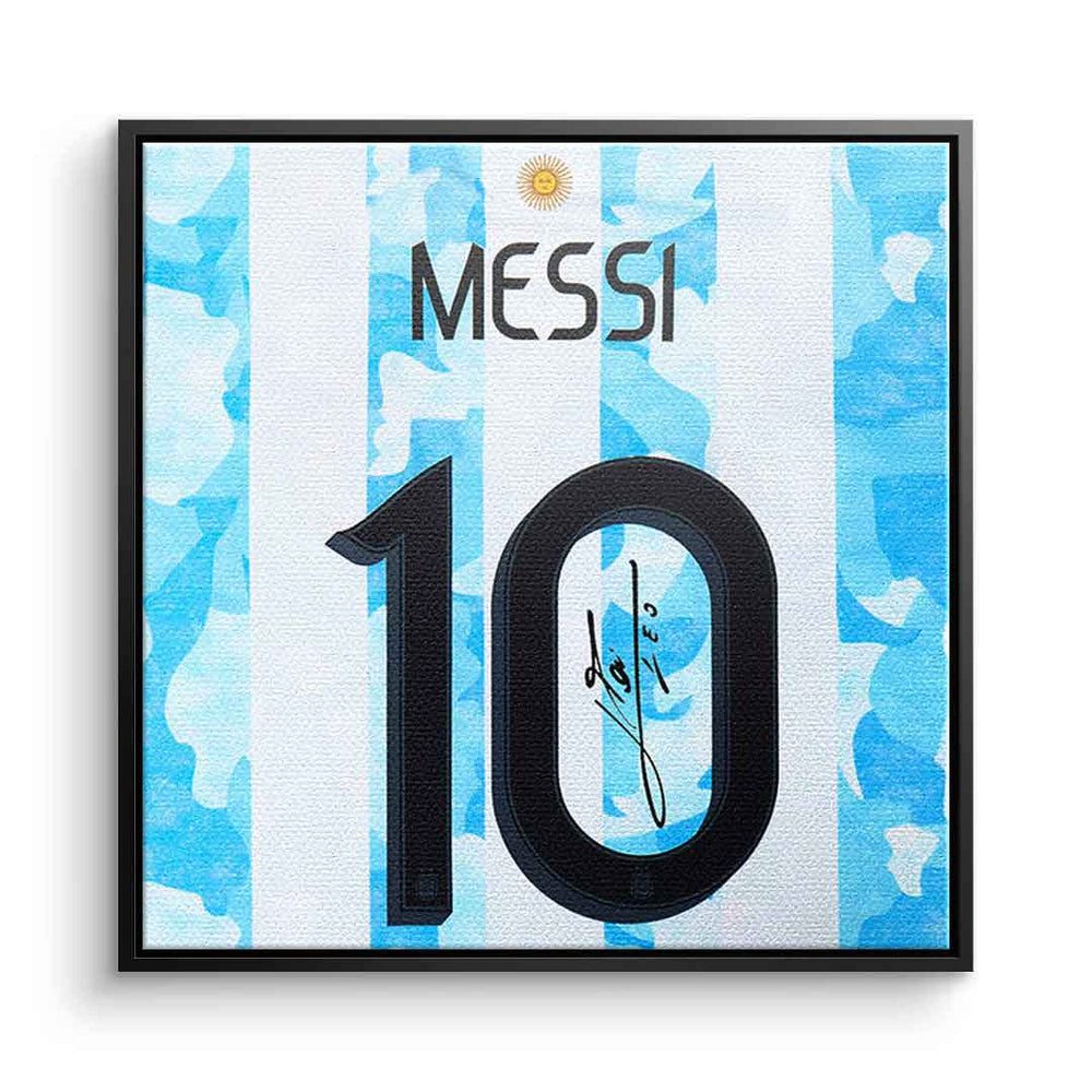 DOTCOMCANVAS® Leinwandbild Messi - Quadrat Edition, Leinwandbild Lionel Messi Fußballspieler 10 Kunstdruck Wandbild