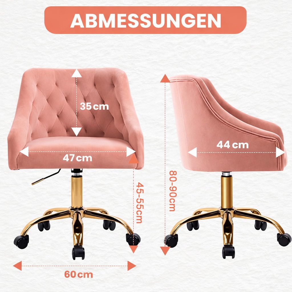 Fiximaster Polsterstuhl mit ergonomischer Rückenlehne, höhenverstellbarer Samt-Schminkstuhl (1 St), Drehstuhl und Bürostuhl, 360° drehbar