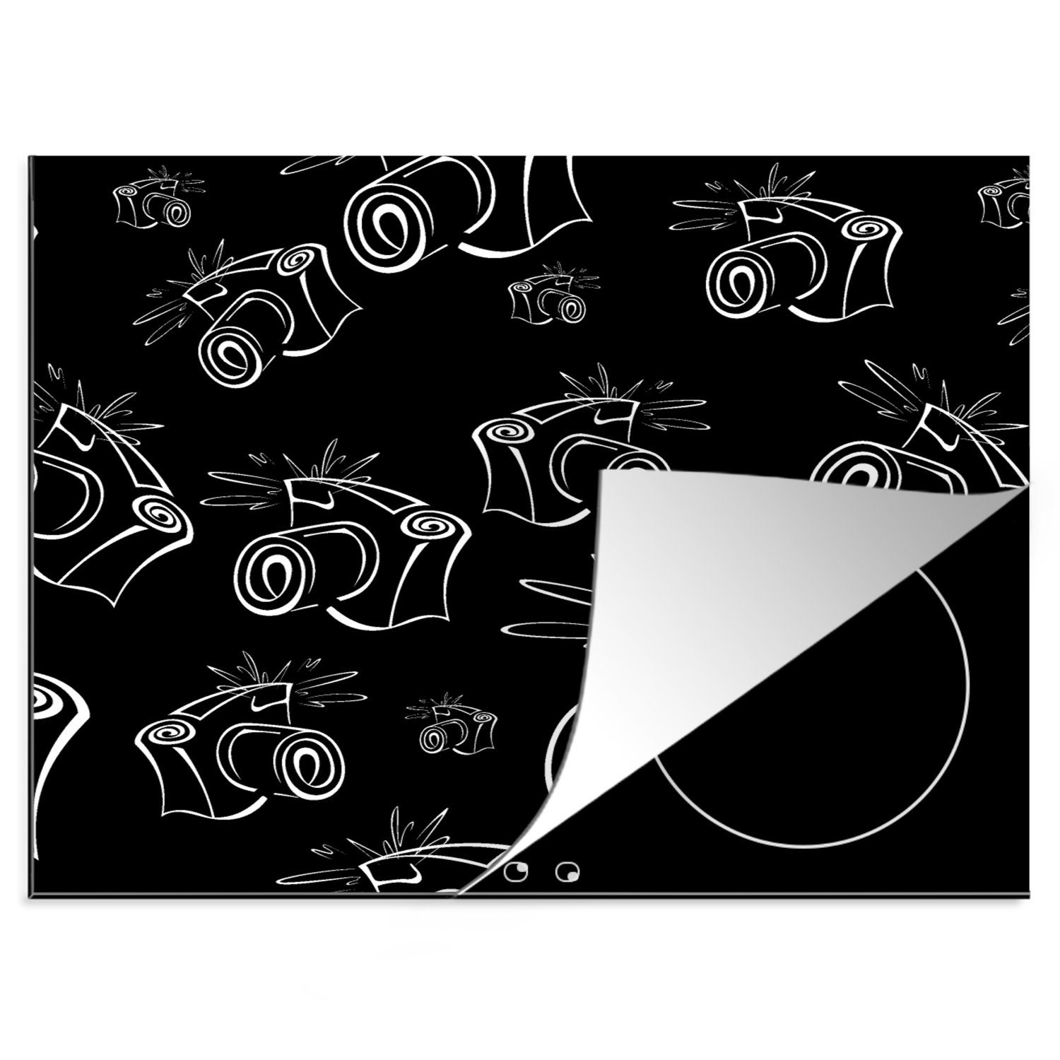 MuchoWow Herdblende-/Abdeckplatte Kamera - Muster - Schwarz und Weiß, Vinyl, (1 tlg), 60x52 cm, Mobile Arbeitsfläche nutzbar, Ceranfeldabdeckung | Herdabdeckplatten