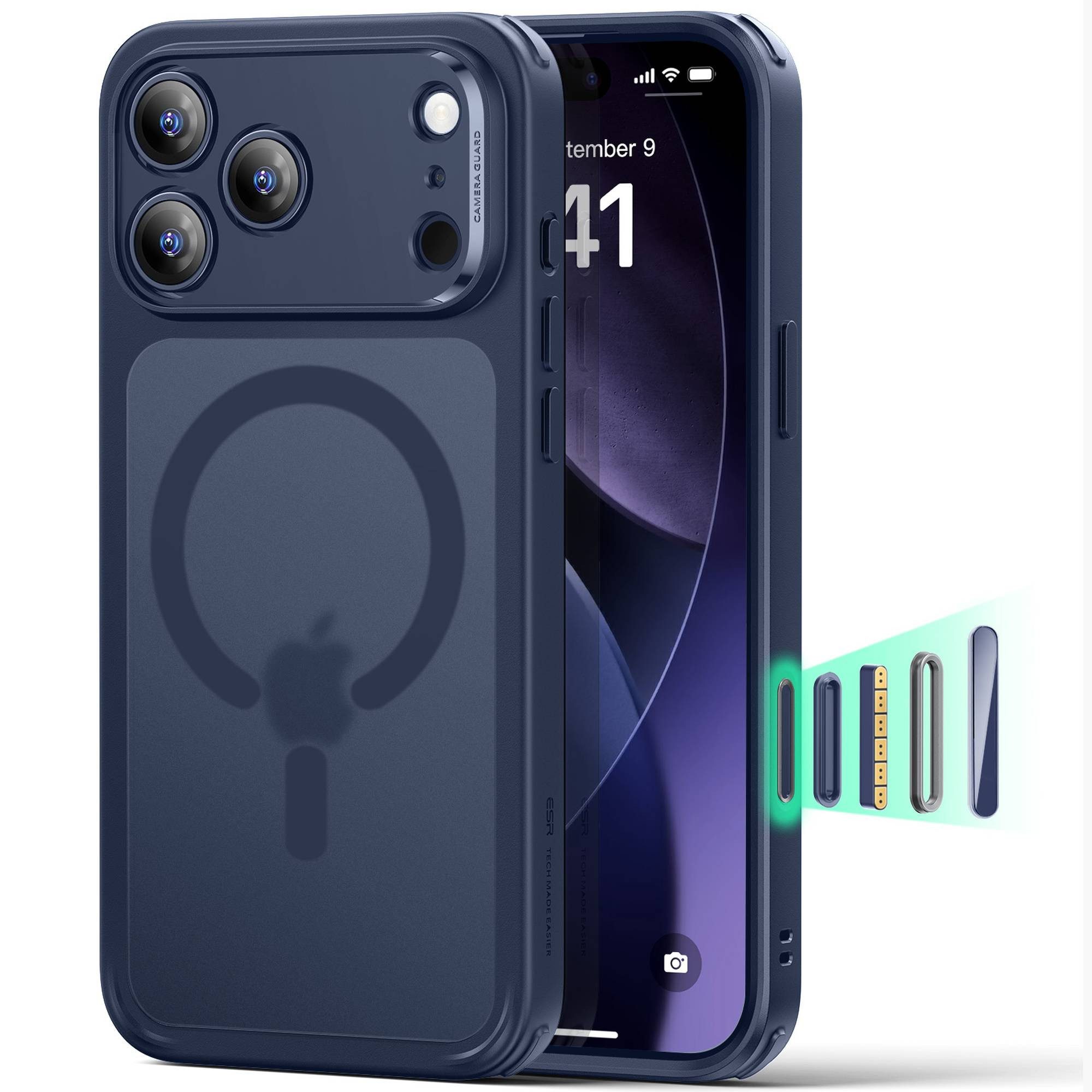 ESR Handyhülle Classic Hybrid HaloLock Case für iPhone 17 Pro Max, Kamerasteuerung Taste, 3,3m Fallschutz, 1,5kg Magnetkraft