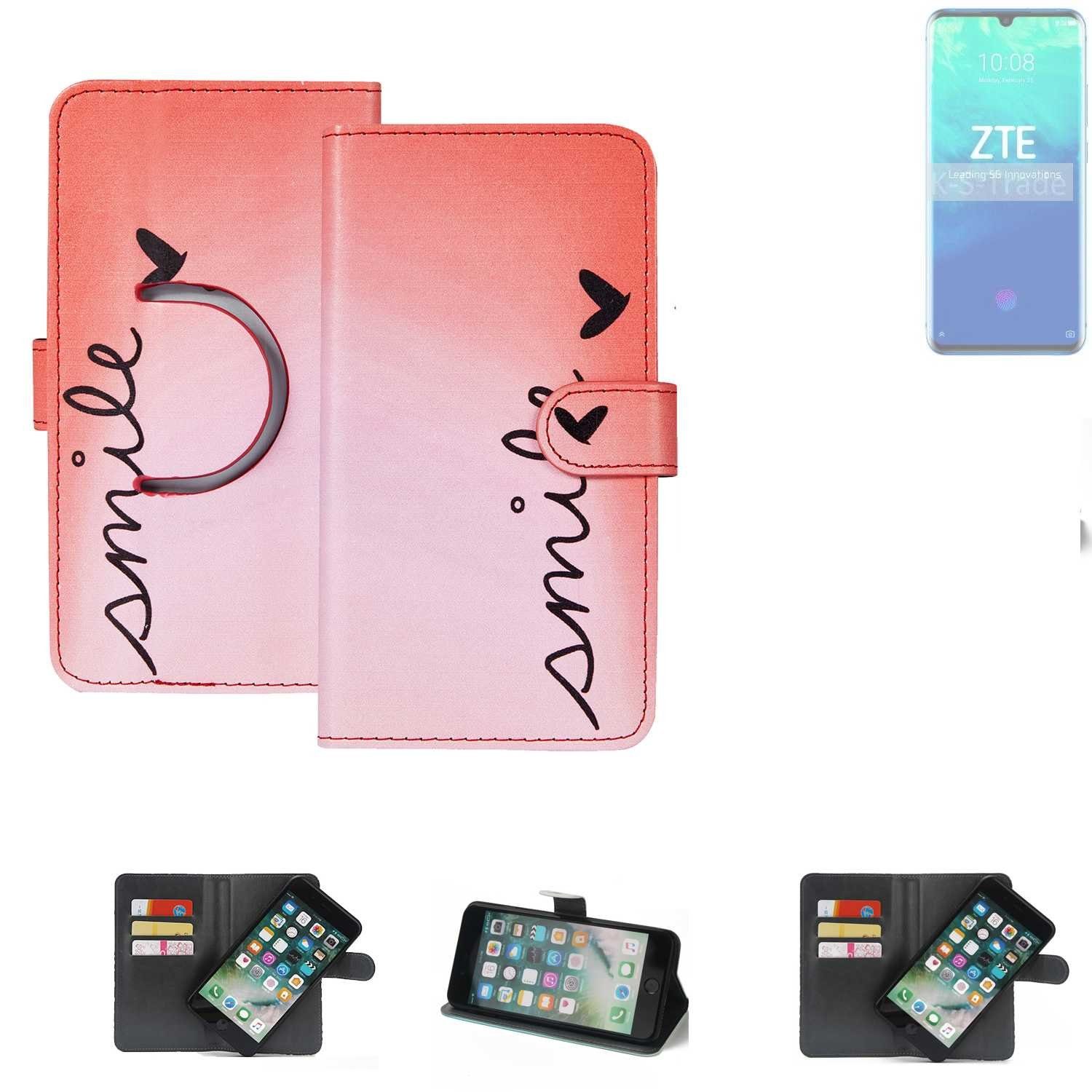 K-S-Trade Handyhülle für ZTE Axon 10 Pro, Schutzhülle Handyhülle Hülle cover bookstyle Etui ''smile'' rot