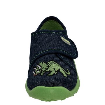 Fischer-Markenschuh Boogy Hausschuh aus Jeansstoff, mit Dino bestickt, gepolstertes Fußbett