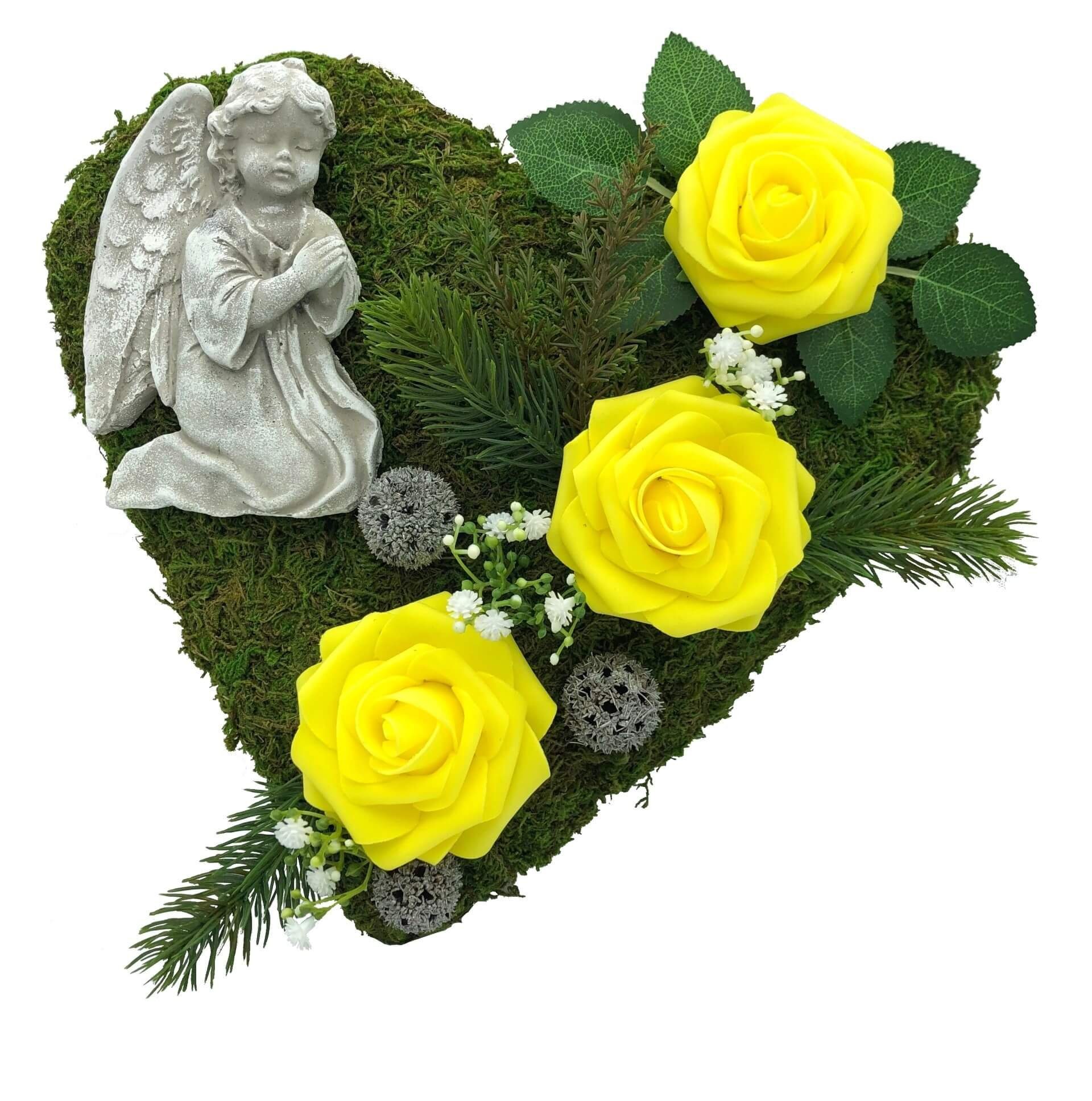 Gartenfigur Grabgesteck Grabschmuck Moosherz Grabherz Trauerherz Gesteck 30 cm