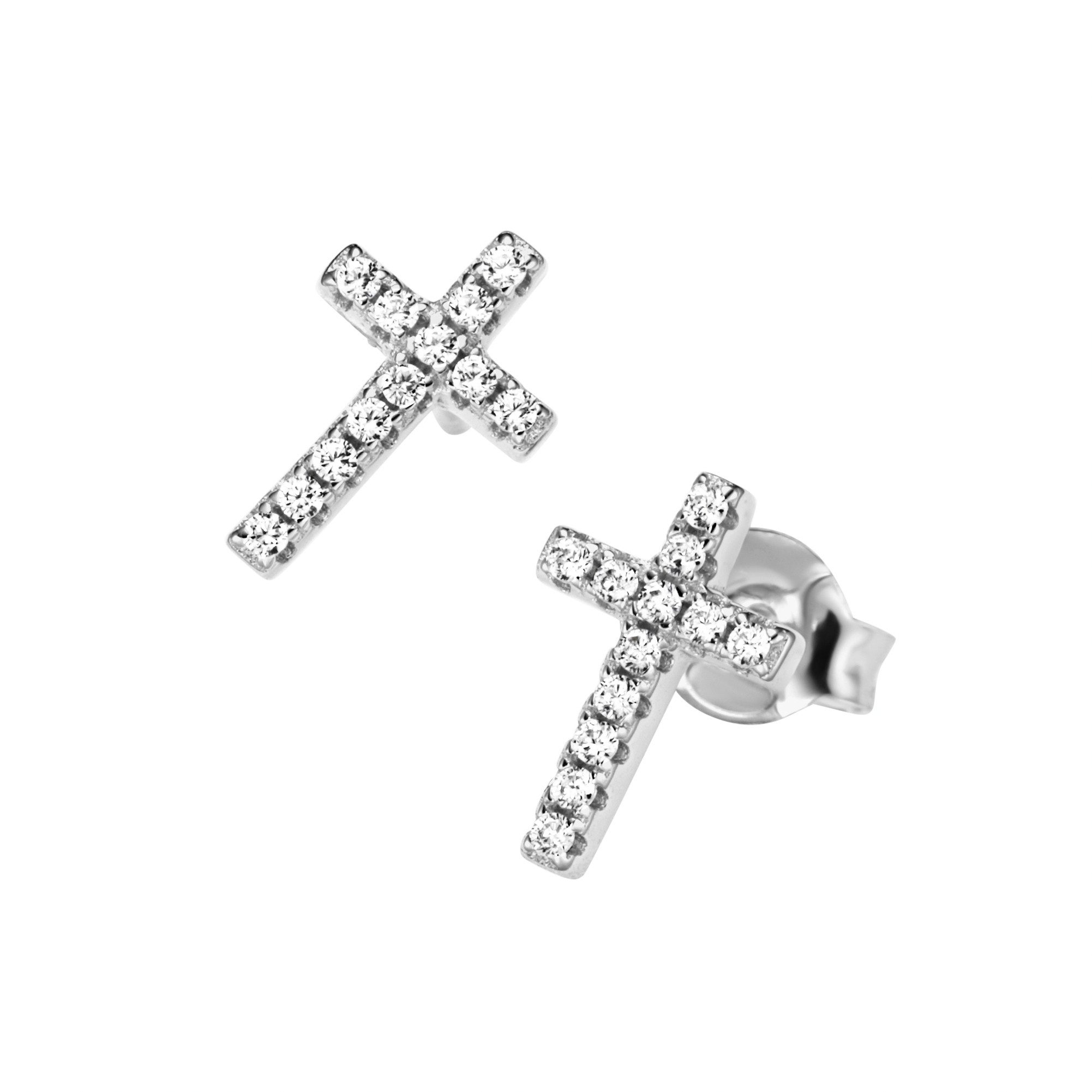 Smart Jewel Paar Ohrstecker Kreuz mit Zirkonia, Silber 925 günstig online kaufen