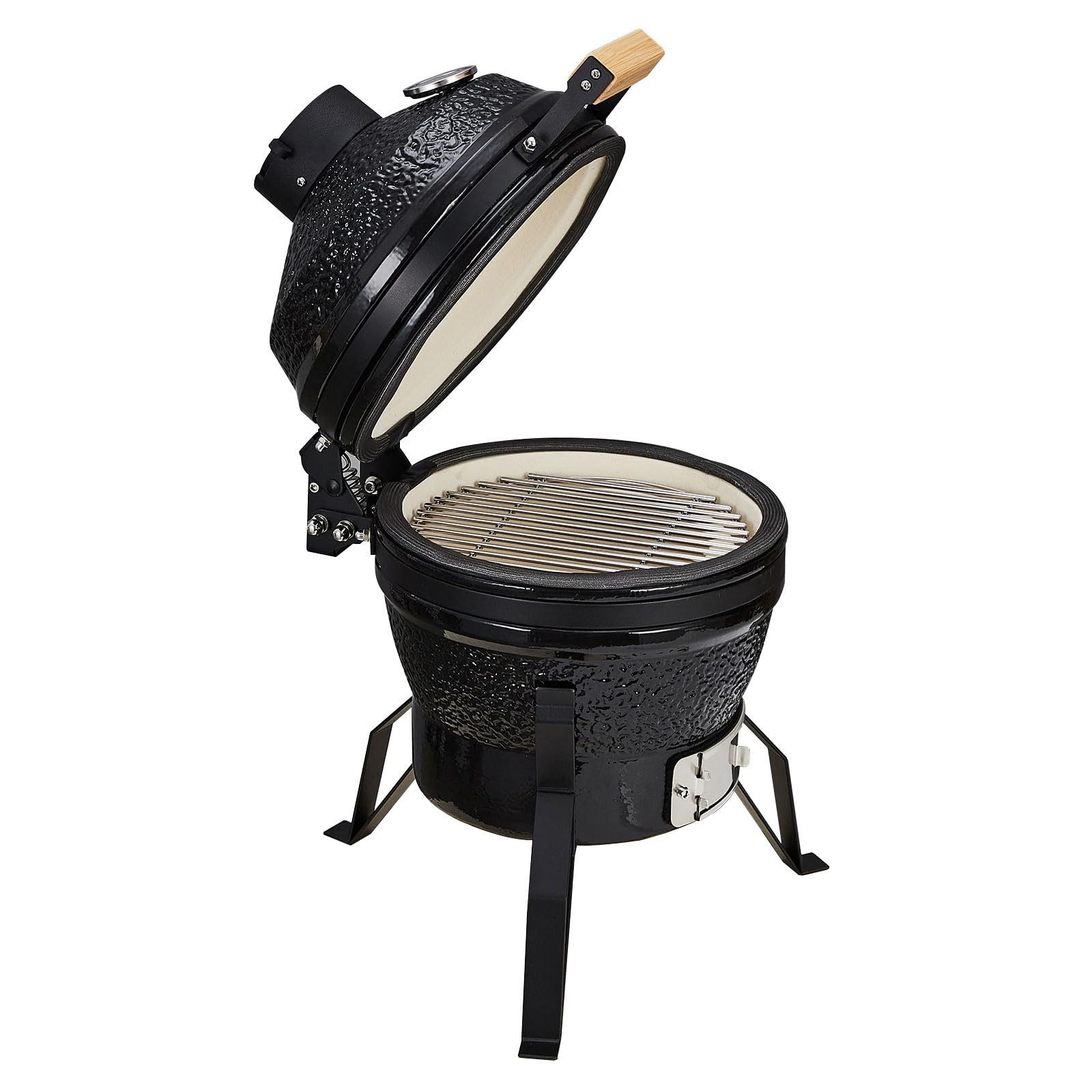 GarveeMore Keramikgrill Tragbarer Keramik-Holzkohlegrill mit Gusseisenrosten