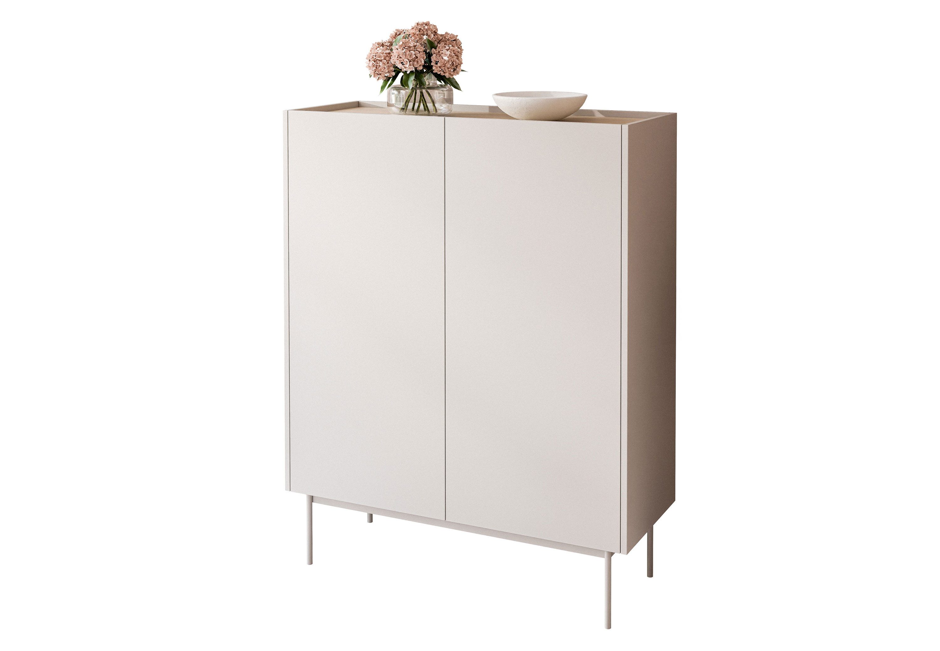 Lookway Hochkommode ESSENCE 2D KD97 mit Zweiflügelige Anrichte Kaschmir / Eiche Linea, 97x37x122 cm