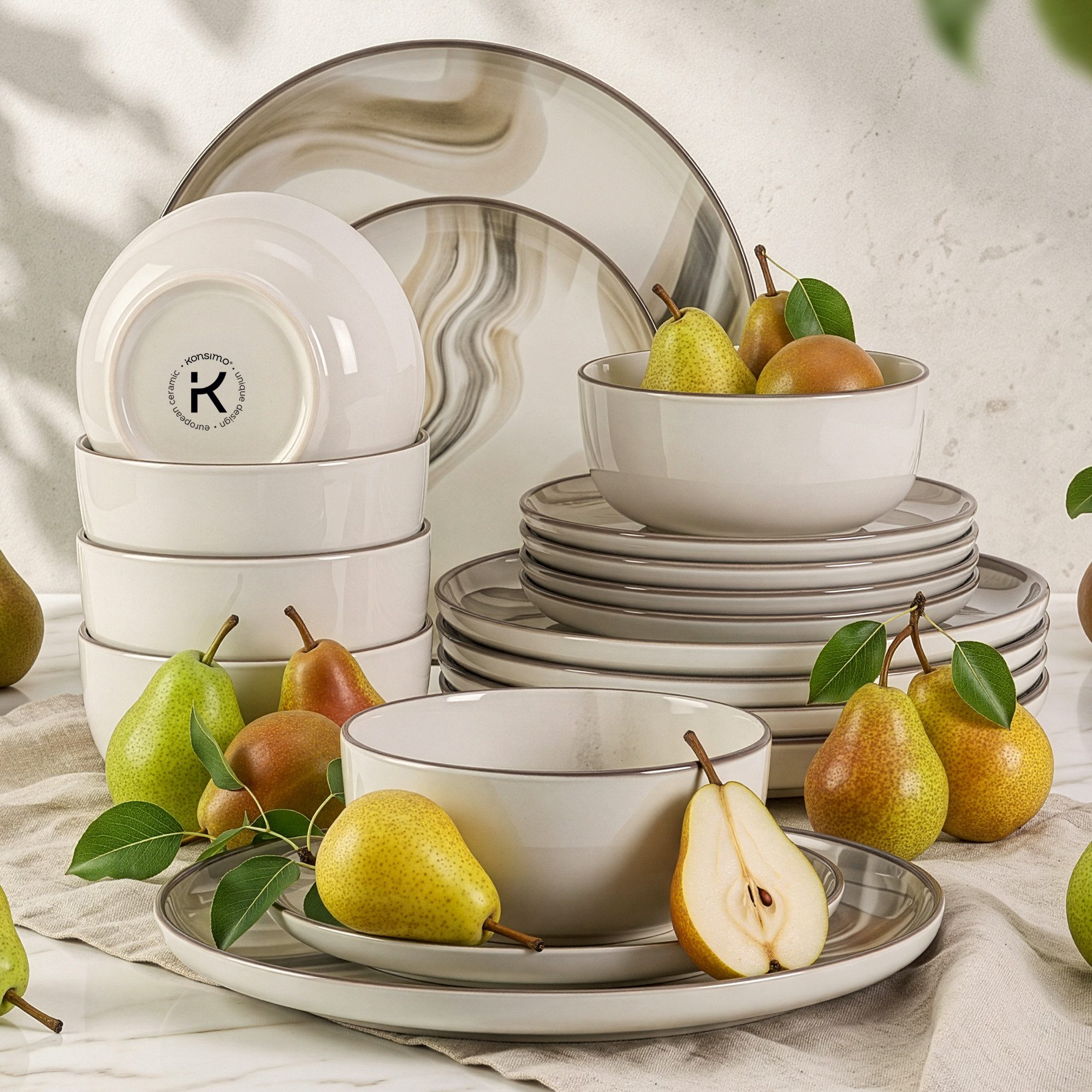 KONSIMO® Kombiservice SALVA, Geschirrset 18-tlg, für 6 Personen, EU-Ware, Steinzeug (18-tlg), 6 Personen, Steingut, spülmaschinengeeignet, mikrowellengeeignet, rund