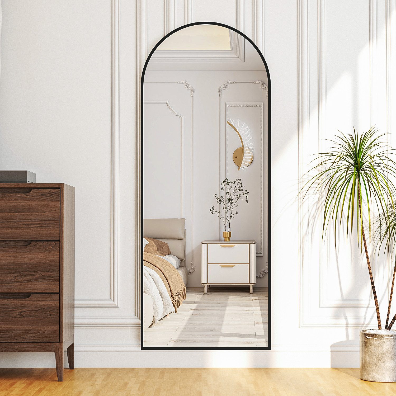 Hopibath Wandspiegel 180 x 80 Ganzkörperspiegel 180x80cm Bogenspiegel Schwarz gross XXL (Standspiegel Flurspiegel Modern Oval, mit Aluminiumrahmen), für Wohnzimmer Schlafzimmer Garderobe Flur Friseurladen