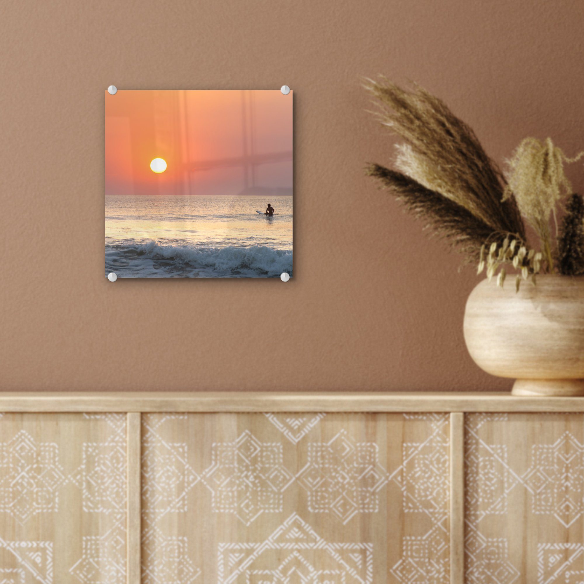 Glas Surfen Wanddekoration Meer Bilder auf Wandbild Sonne, Glas - Glasbilder - - St), - Acrylglasbild auf MuchoWow Foto (1 -