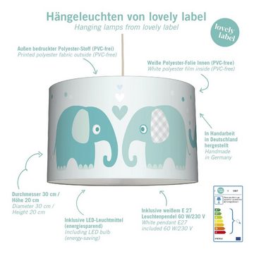 lovely label Pendelleuchte Häschen & Rehe hellblau / blau - Kinderzimmer Hängelampe Baby, LED wechselbar, warmweiß