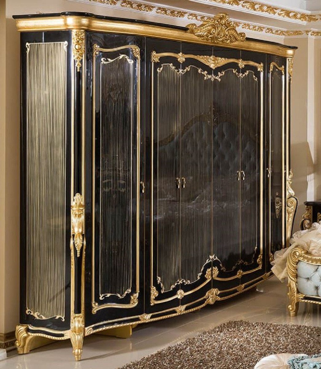 Casa Padrino Kleiderschrank Luxus Barock Schlafzimmerschrank Schwarz / Gold - Prunkvoller Massivholz Kleiderschrank im Barockstil - Barock Schlafzimmer & Hotel Möbel - Edel & Prunkvoll