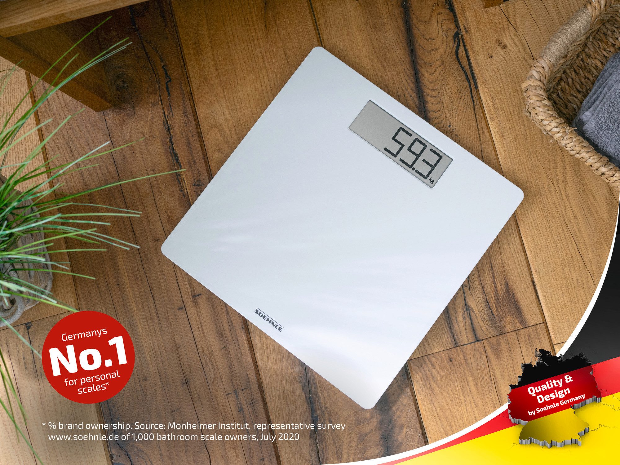 Soehnle Personenwaage Style Sense Safe 100, 1-tlg., LCD-Anzeige, extraflach, bis 180kg, große Trittfläche, inkl. Batterien