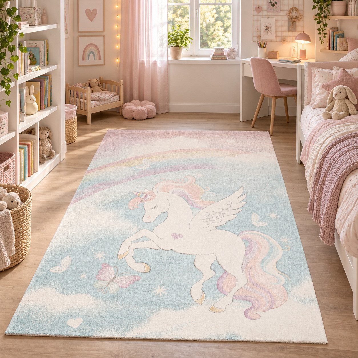 Pergamon Kinderteppich Kinder Teppich Maui Kids Pastell Einhorn, Rechteckig, Höhe: 13 mm