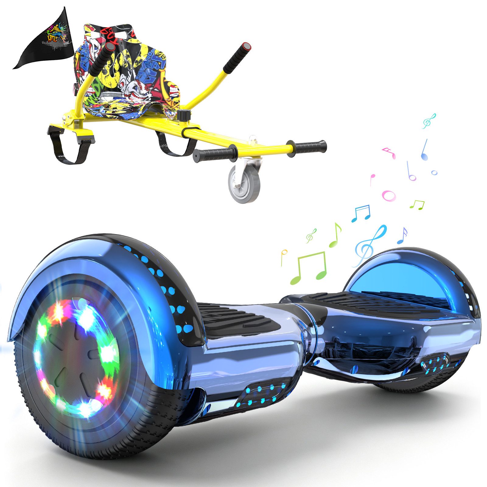 RCB Balance Scooter Kart Set, 6,5 Zoll Hoverboard mit Sitz für Kinder, Hoverboard mit Go-Kart, 120,00 W, 15 km/h, bis zu 10 km Reichweite, keine Straßenzulassung