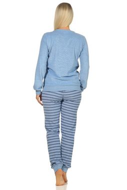 Normann Pyjama Damen Frottee Pyjama mit Bündchen – Oberteil mit Mond Applikation