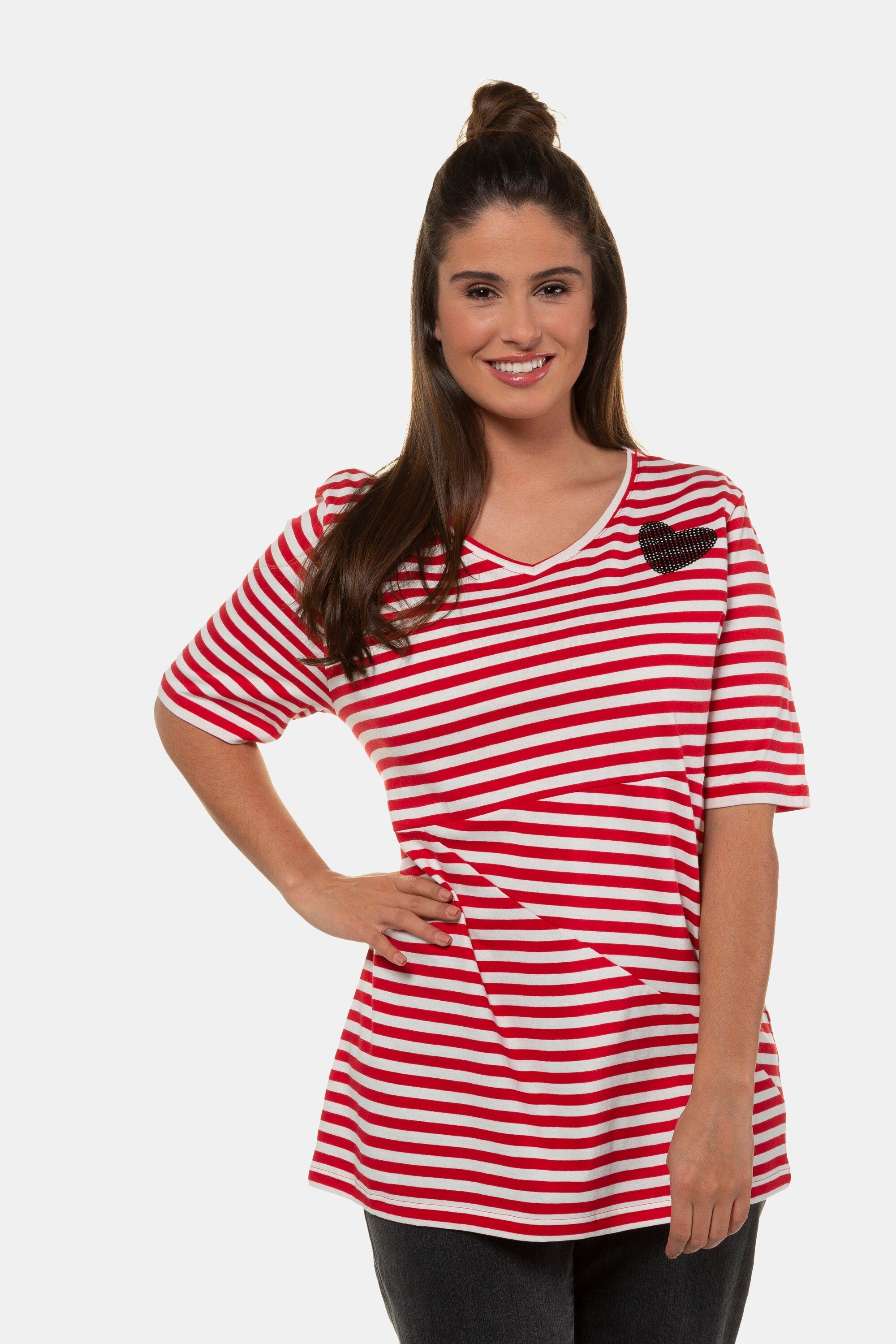Ulla Popken T-Shirt bis 64 Streifenshirt Streifenmix Pailletten-Herz