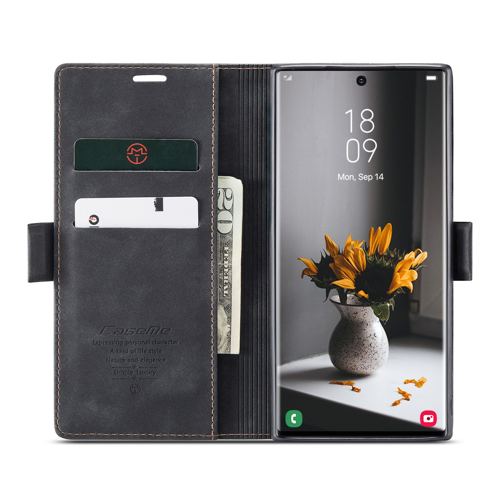 CaseMe Handyhülle Premium Hülle Klapphülle Retro Leder Handy Tasche für Samsung Modelle – Bild 3 von 5