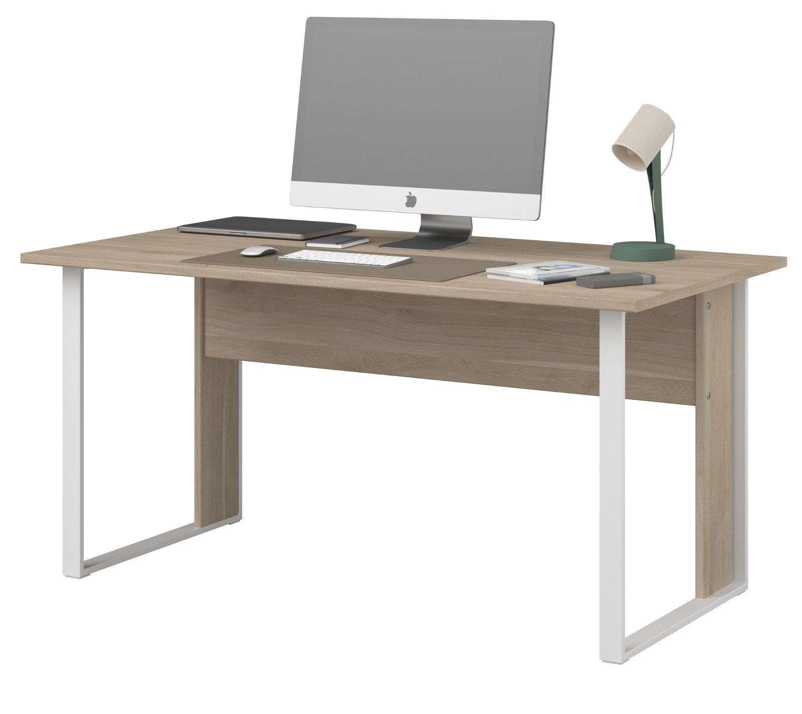 Parisot Schreibtisch Remote (Laptoptisch in Eiche mit Weiß, 150 x 80 cm), auf Metallgestell, bis 65 Kg belastbar