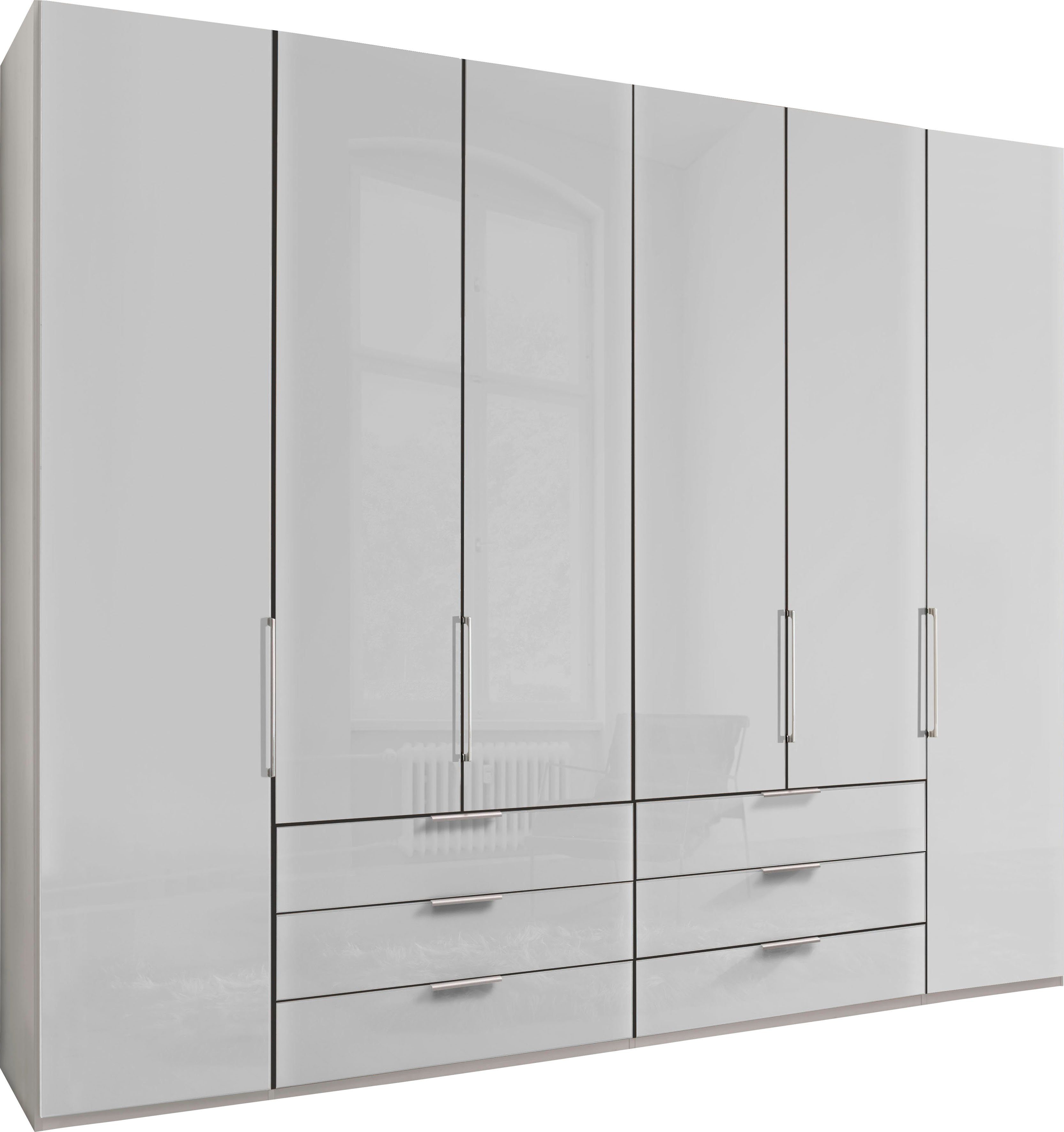 WIEMANN Falttürenschrank Monaco, Kleiderschrank, Schrank, Wäscheschrank, mit edler Glasfront (2 Breiten, 2 Höhen 216/236 cm auswählbar, MADE IN GERMANY) inkl. gepämpften Schubkästen und Türen, mit Panoramaöffnung