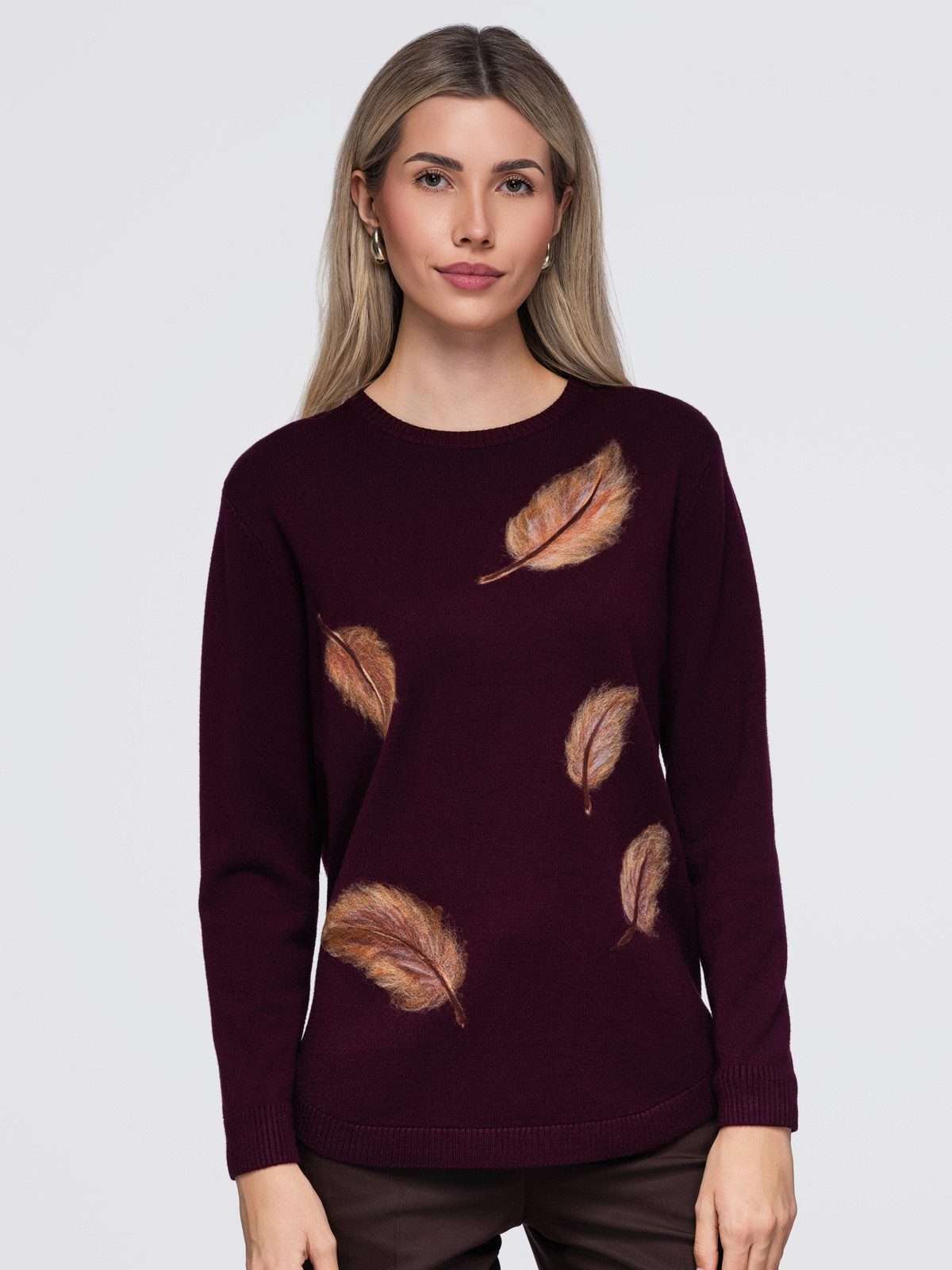 OMBRE Rundhalspullover Damen Rundhalspullover mit lässigem Schnitt Bordeaux ONESIZE (kein Set, 1-tlg) in Unifarbe
