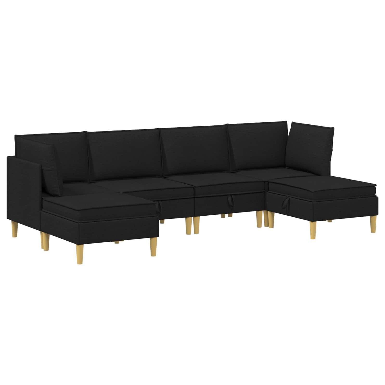 vidaXL Sitzgruppe Wohnzimmergarnitur mit Kissen mit Speicher 6 pcs Schwarz Stoff, (6-tlg)