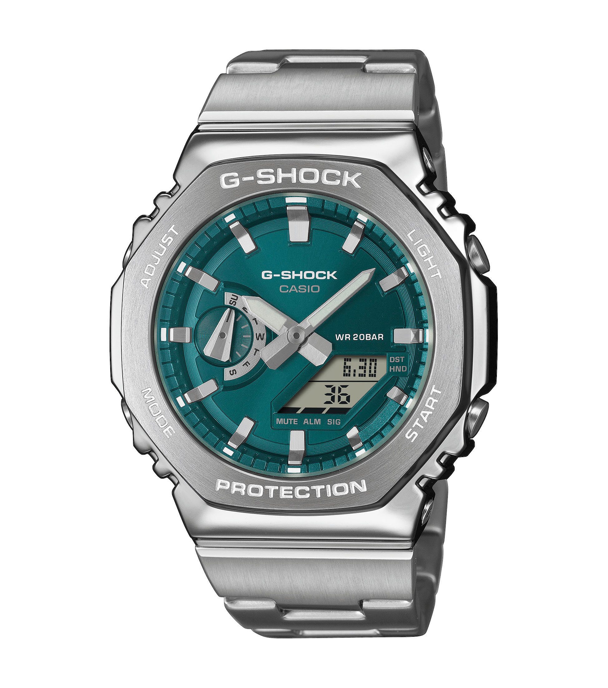 CASIO G-SHOCK Chronograph GM-2110D-3A1ER, Quarzuhr, Armbanduhr, Herrenuhr, Edelstahlarmband, analog, digital