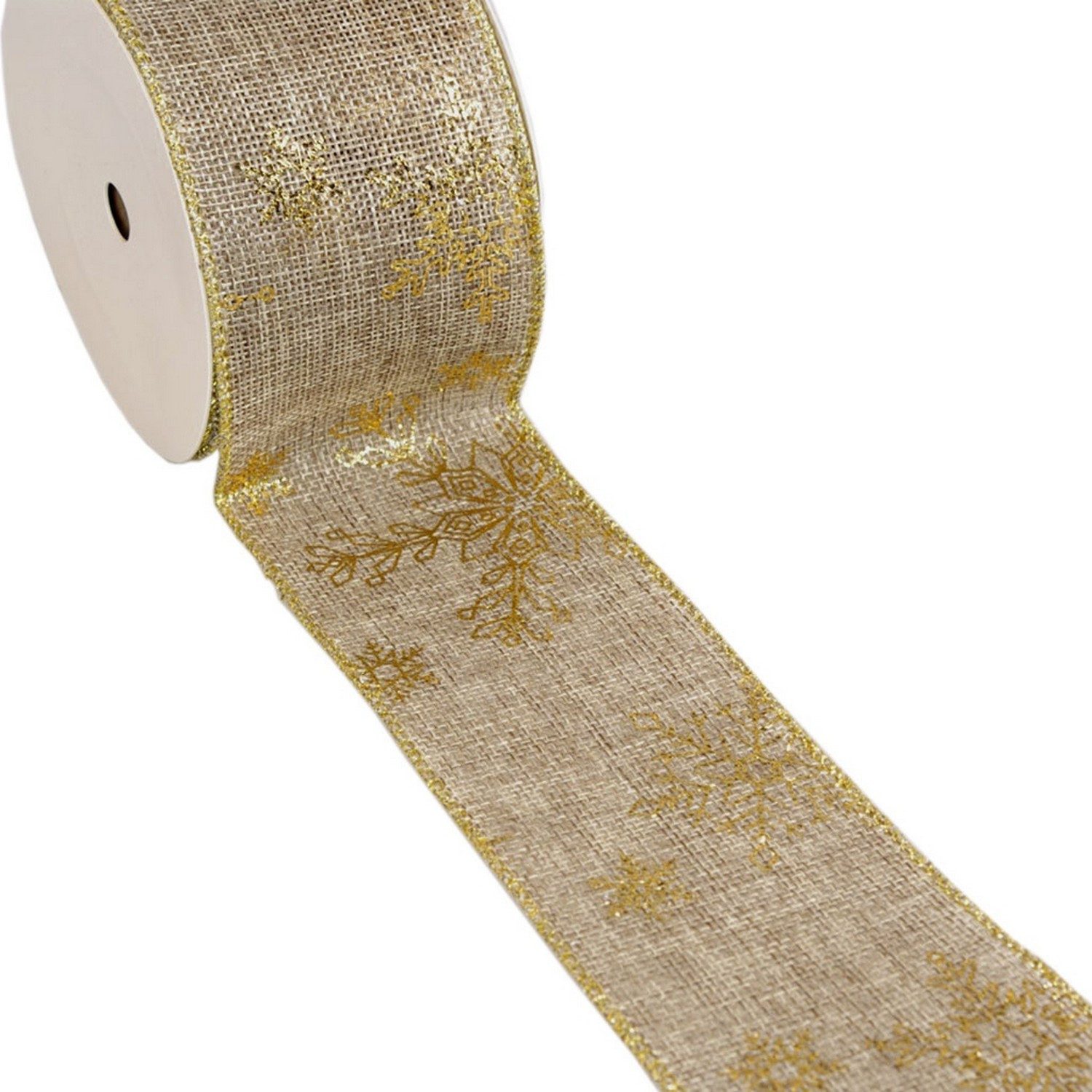 Deko AS Dekoband Weihnachtsband mit Goldfoliendruck "große Eissterne" beige-gold 65mm, Goldfoliendruck