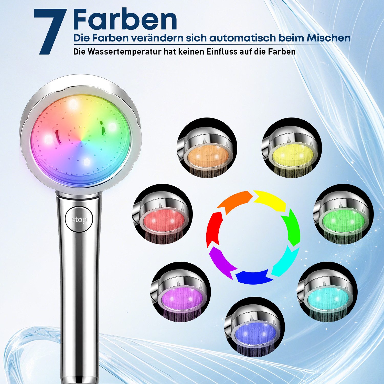 CkeyiN Pro Duschbrause Brausekopf mit mit Farbwechsel,7 Farben,Farbwechsel Duschbrause, Wassersparend Handbrause Dusche